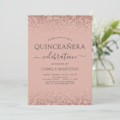 Quinceanera Blush Pink Rose Gold Glitter Sparkle Invitation (Standing Front)