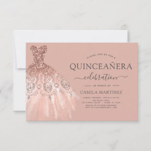 Quinceanera Blush Pink - Rose Gold Glitter Sparkle Invitation