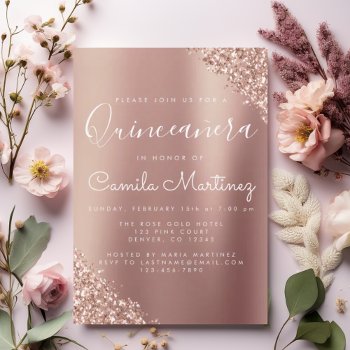 Quinceanera Blush Pink - Rose Gold Glitter Sparkle Invitation by Hot_Foil_Creations at Zazzle