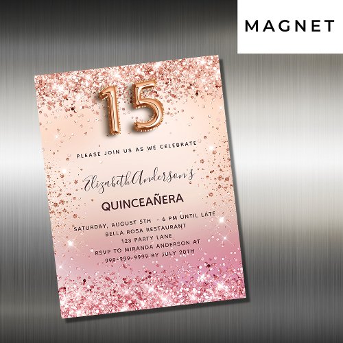 Quinceanera blush pink rose gold invitation magnet