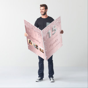 Quinceanera blush pink silver glitter photo card