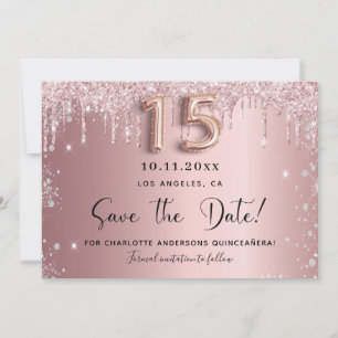 Quinceanera blush pink silver save the date
