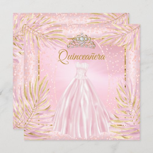 Quinceanera Blush Pink Tiara Dress Birthday Party Invitation