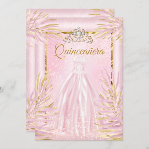 Quinceanera Blush Pink Tiara Dress Birthday Party Invitation