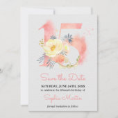 Quinceanera Blush Pink Watercolor Floral 15 Save The Date (Front)