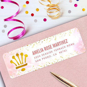 Quinceañera Blush Pink Watercolor Gold Address Label