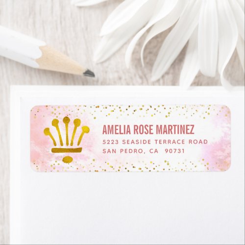 Quinceaera Blush Pink Watercolor Gold Address Label