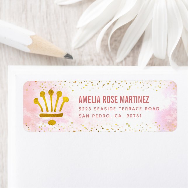 Quinceañera Blush Pink Watercolor Gold Address Label (Insitu)