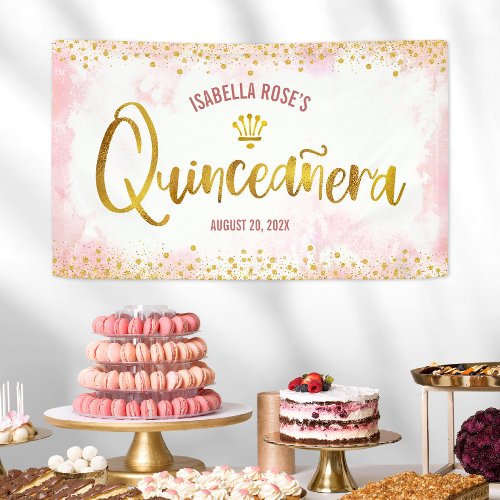 Quinceaera Blush Pink Watercolor Gold Welcome Banner