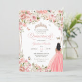 Quinceanera Blush Pink White Floral & Butterfly Invitation (Standing Front)