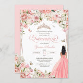 Quinceanera Blush Pink White Floral & Butterfly Invitation (Front/Back)