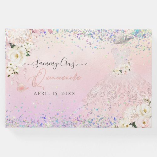 Quinceanera Blush Princess Glitter Gown Confetti G Guest Book
