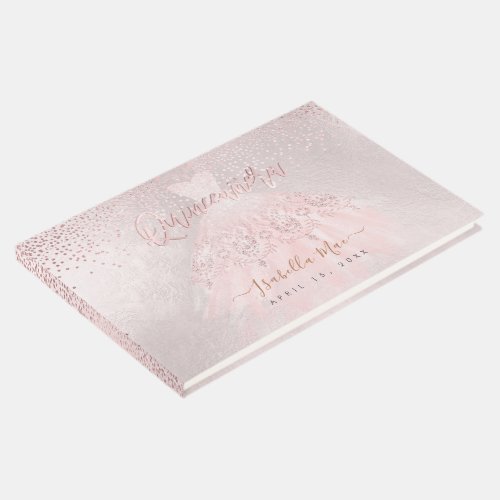 Quinceanera Blush Princess Glitter GownConfetti Guest Book