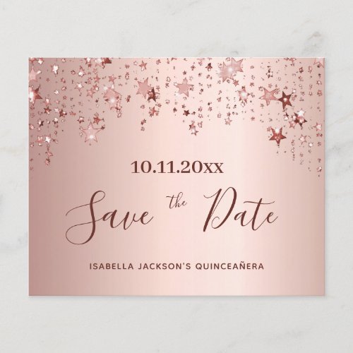 Quinceanera blush rose gold budget Save the Date Flyer