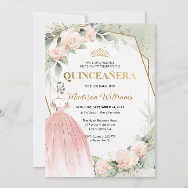 Quinceañera Blush Roses Birthday Invitation (Front)