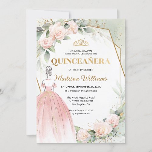 Quinceaera Blush Roses Birthday Invitation