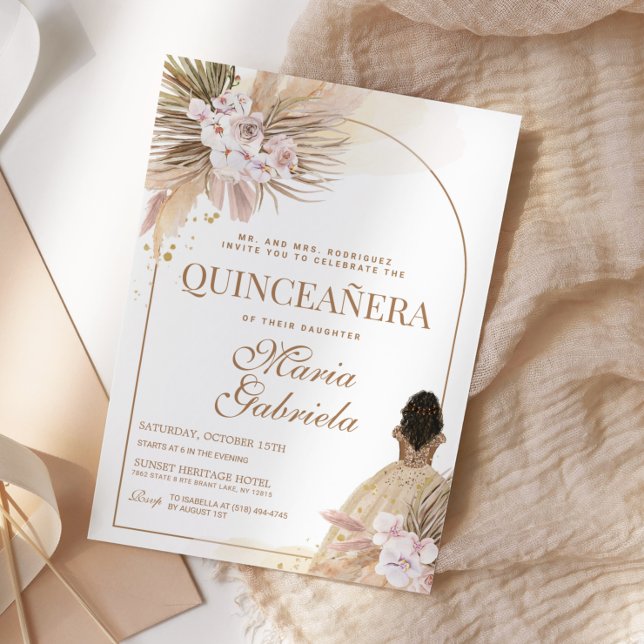 Quinceanera Boho Pampas Floral Mis Quince Anos Invitation