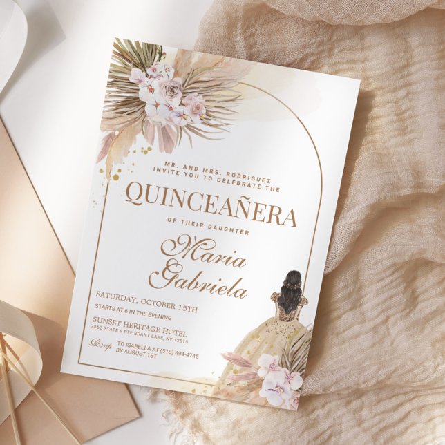 Quinceanera Boho Pampas Floral Mis Quince Anos Invitation