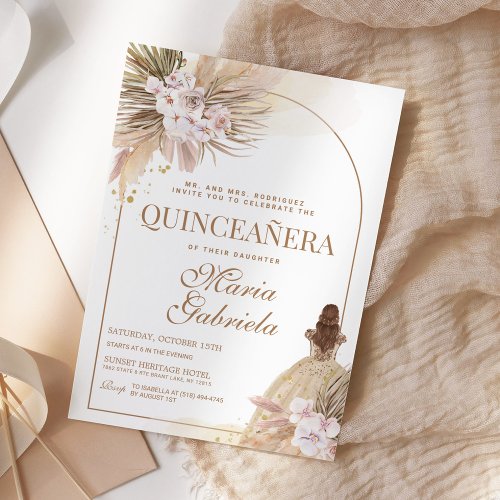 Quinceanera Boho Pampas Floral Mis Quince Anos Invitation