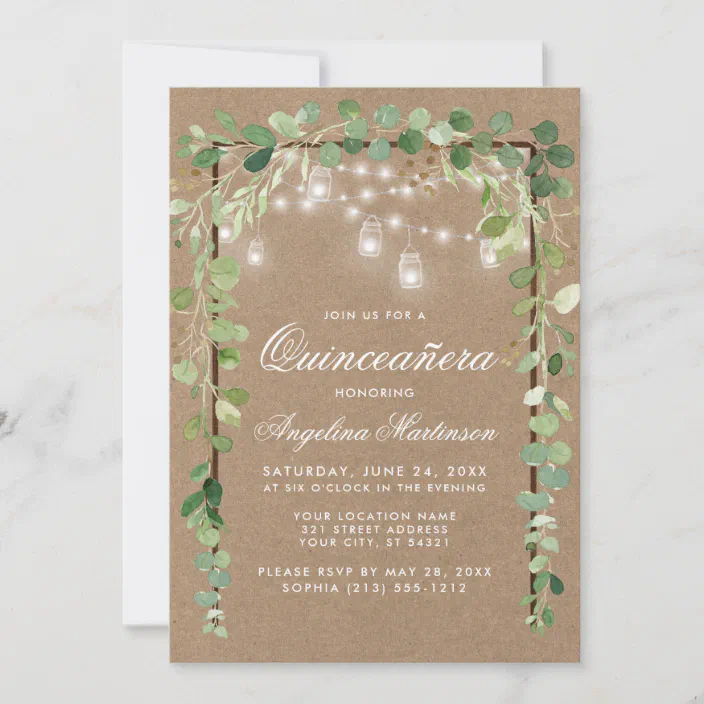 Personalized Quinceanera Botanical Green Wood Frame Kraft Invitation Zazzle Com