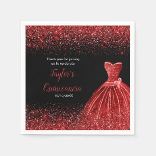 Quinceanera Bright Red Faux Glitter Napkins