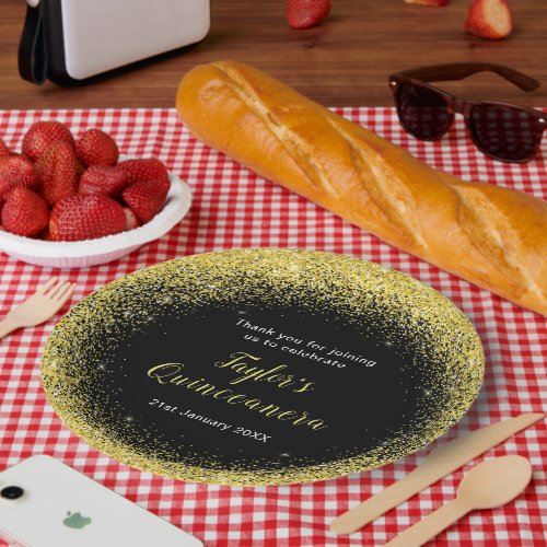 Quinceanera Bright Yellow Faux Glitter Paper Plates