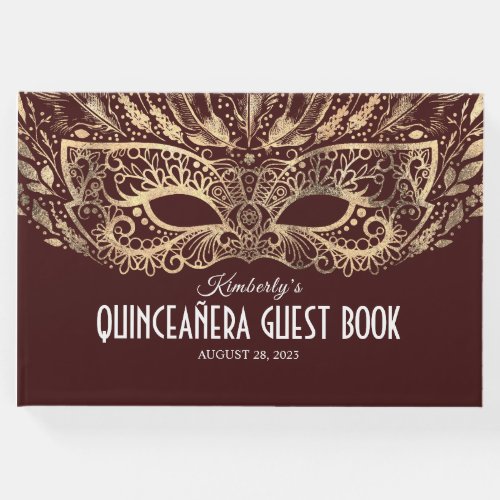 Quinceanera Burgundy and Gold Guest Book