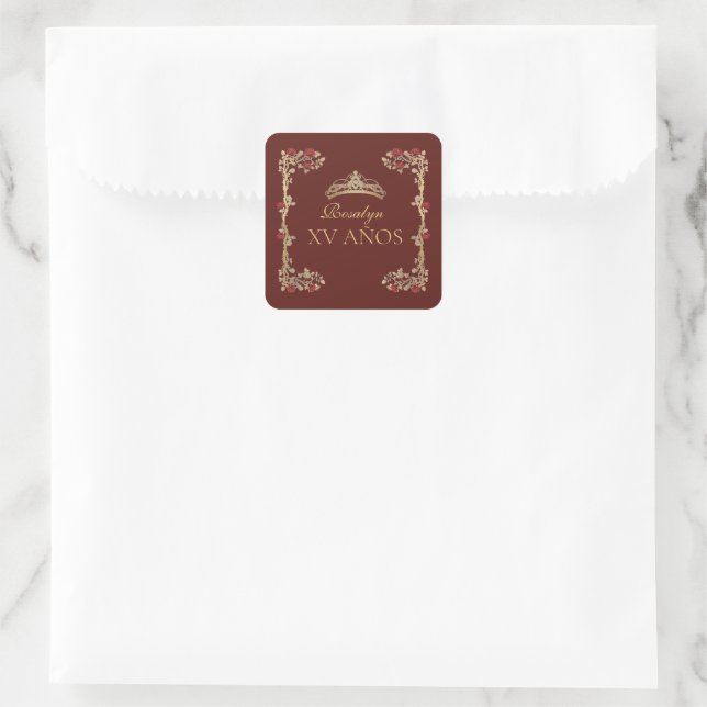 Quinceanera Burgundy and Gold  Square Sticker (Bag)