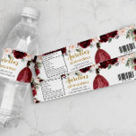 Quinceañera Burgundy Blush Floral 16th Birthday  Water Bottle Label<br><div class="desc">(c) The Happy Cat Studio</div>