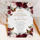 Quinceañera Burgundy Blush Floral Gold Butterflies Invitation<br><div class="desc">Personalize this lovely quinceañera invitation with own wording easily and quickly,  simply press the customize it button to further re-arrange and format the style and placement of the text.  Matching items available in store! (c) The Happy Cat Studio</div>