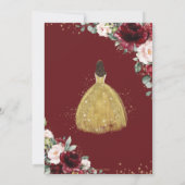 Quinceañera Burgundy Blush Floral Gold Dress Crown Invitation (Back)