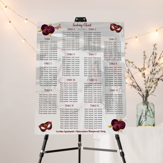 Quinceañera Burgundy English Roses & Photo Foam Board (In Situ (Stand))