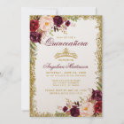 Quinceanera Burgundy Floral Gold Crown Invite B