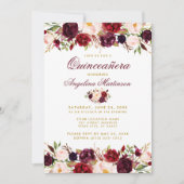 Quinceanera Burgundy Floral Gold Photo Invitation (Front)
