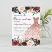 Quinceanera Burgundy Floral Photo Back Dress Invitation (Standing Front)