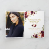 Quinceanera Burgundy Floral Photo Glitter Folded Card (Inside)