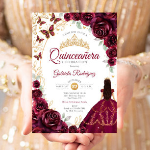 Quinceanera Burgundy Gold Floral Invitation