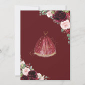Quinceañera Burgundy Pink Floral Roses Ball Gown Invitation (Back)