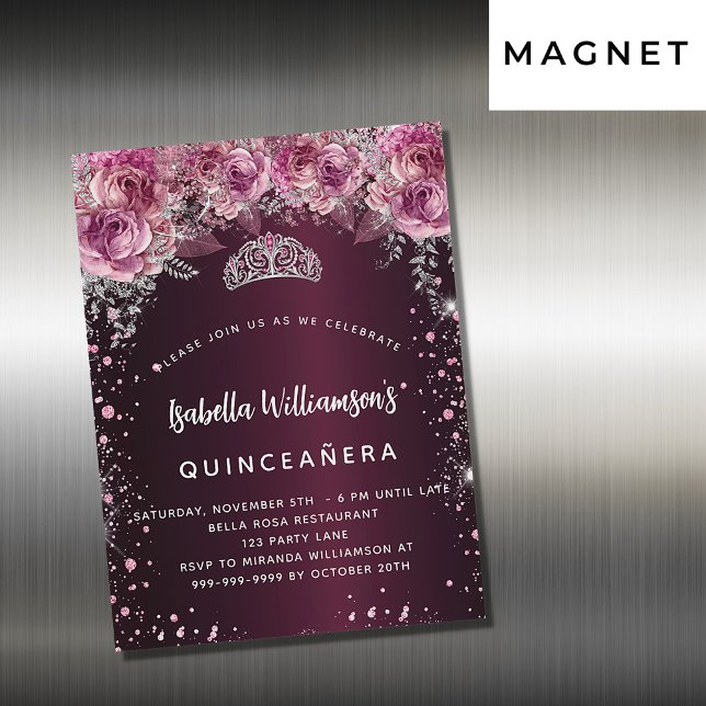 Quinceanera burgundy pink floral tiara luxury (Creator Uploaded)