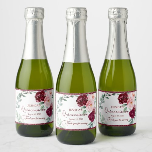 Quinceanera Burgundy Red Mini Sparkling Wine Label