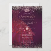 Quinceanera Burgundy Rose Gold Confetti+Princess Invitation (Back)