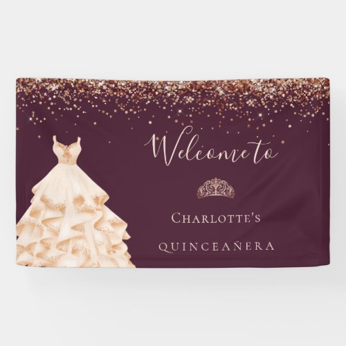 Quinceanera burgundy rose gold glitter dust  banner