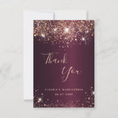 Quinceanera burgundy rose gold name thank you card (Front)