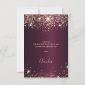 Quinceanera burgundy rose gold name thank you card (Back)