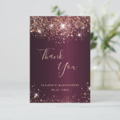 Quinceanera burgundy rose gold name thank you card (Standing Front)