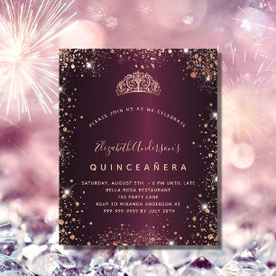 Quinceanera burgundy rose gold tiara invitation flyer