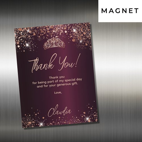 Quinceanera burgundy rose magnet thank you card