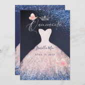 Quinceanera Butterfly Blush Glitter Gown Navy  Invitation (Front/Back)