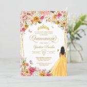  Quinceanera Butterfly Blush Pink & Yellow Floral  Invitation (Standing Front)