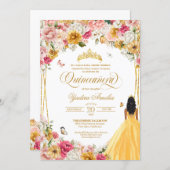  Quinceanera Butterfly Blush Pink & Yellow Floral  Invitation (Front/Back)